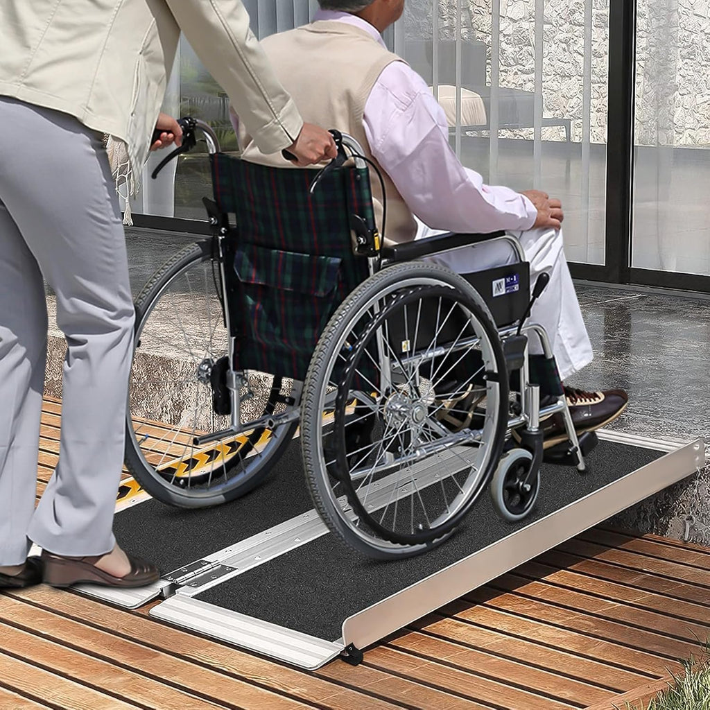 6FT Portable Wheelchair Ramp, Portable Access Ramp with Textured Surface, Reflective Edges & Carry Handle, Aluminum Folding Mobility Ramps for Threshold, Steps, Curbs, Doorways
