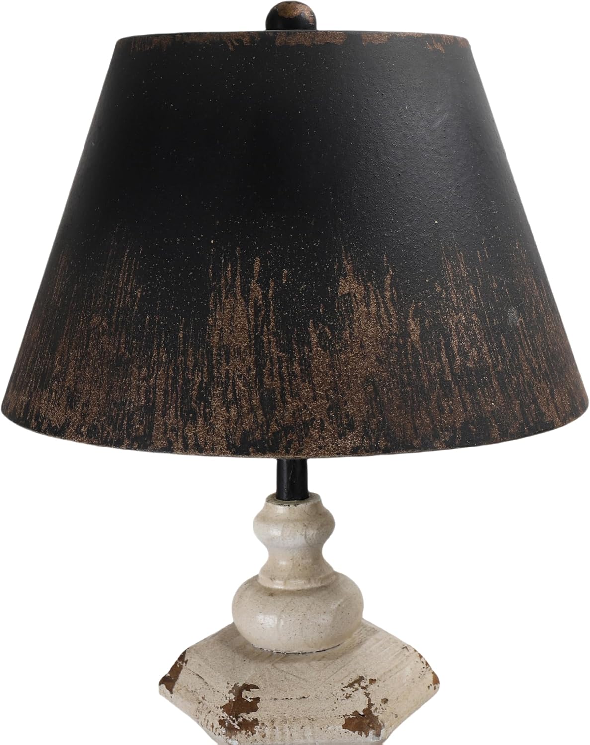 Vintage Table Lamp with Black Distressed Shade, 28' Tall Classic Pedestal Base, Rustic Farmhouse Bedside or Entryway Lighting Fixture