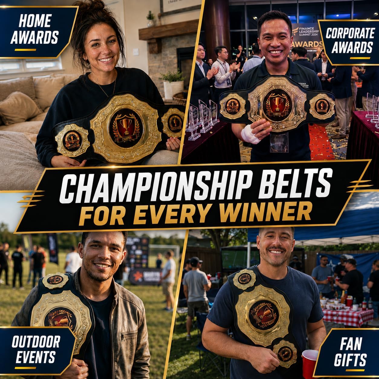 HANDSY Die Cast Heavy Championship Belt Adult – Real Leather Trophy Belt for Sports, Awards, Gifts, Events, Wrestling, and Prizes