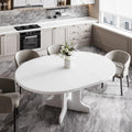 Feonase 59' Round Extendable Dining Room Table for 6, Modern Oval Kitchen Table with Heavy Duty Wood Base, for Kitchen Dining Living Room, Easy Assembly, Noise-Free, White