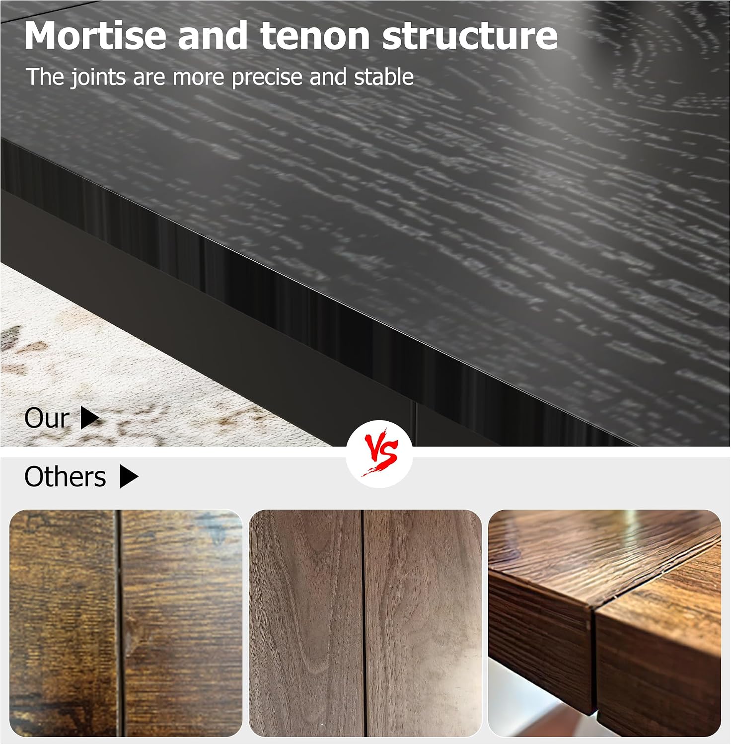 GarveeHome 70.8 in Industrial Dining Table for 6, Wooden Long Dinner Table with Mortise Tenon Design, Kitchen Table with Sturdy Metal Legs, for Dining Room Home Office Living Room, Black