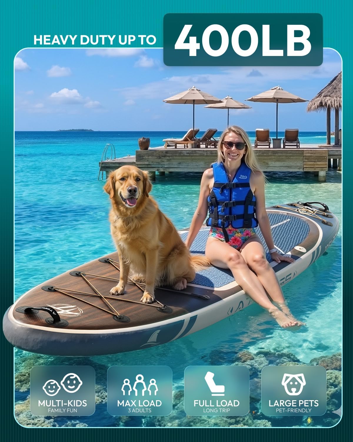 10'6''x33''Inflatable Stand Up Paddle Board, 400lbs Extra Wide Stand Up Paddleboard with Kayak Seat, Anti-Slip EVA Deck Premium SUP Accessories Kit, Non-Slip Stable Deck Boat