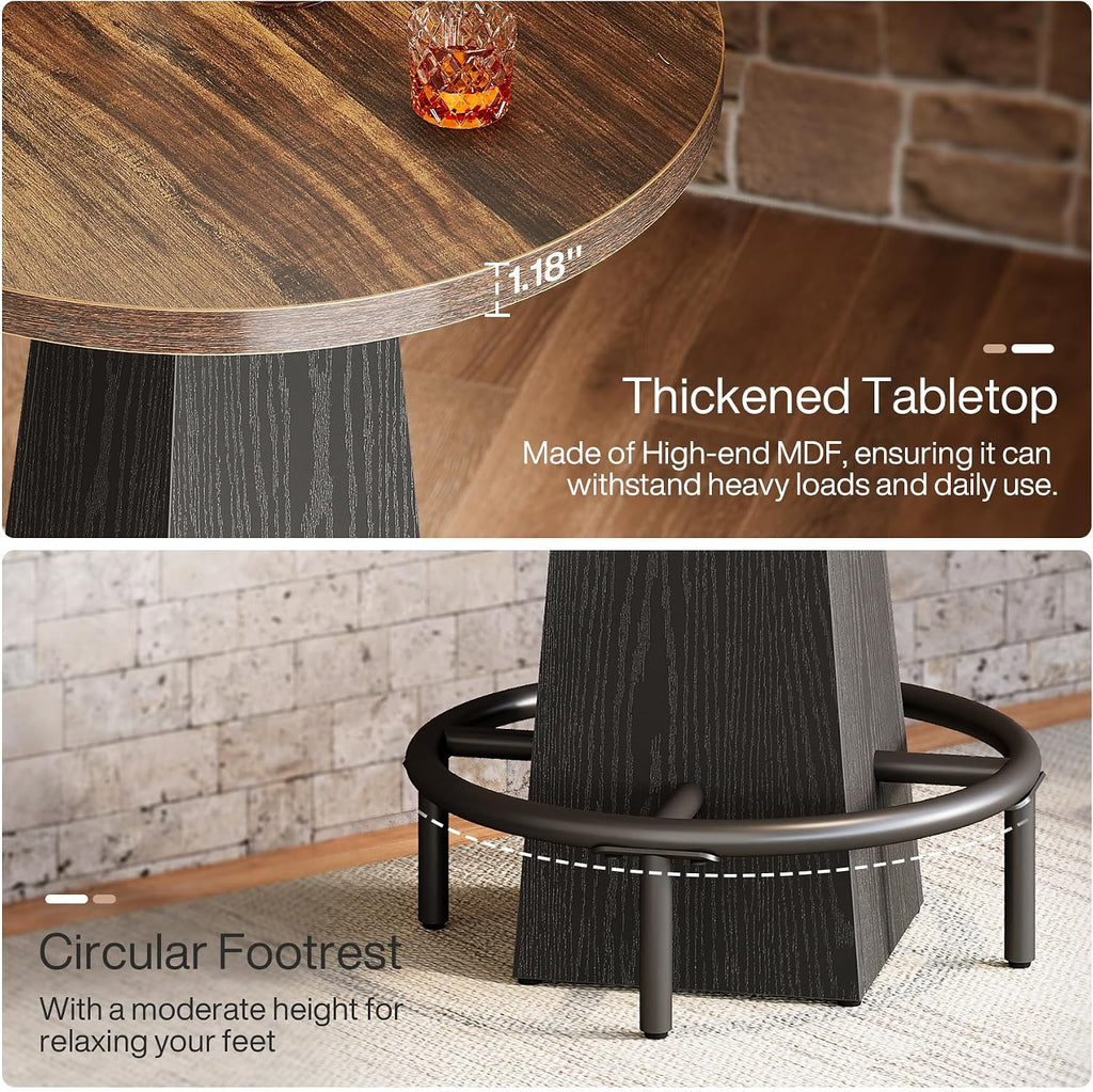 Tribesigns Bar Table, 37.4' High Round Pub Table for Small Bars, Dining Room, Kitchen, Brown and Black (Only Table)
