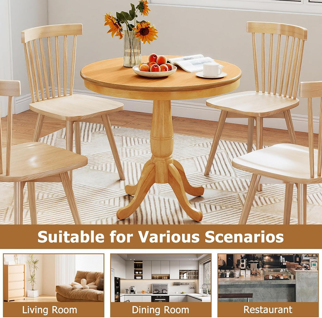 Giantex Round Dining Table for 2-4 People, 32' D X 30' H Wooden Kitchen Table with Spacious Tabletop, Pedestal Base, Leisure End Tables for Bar, Kitchen, Dining Room, Restaurant, Natural