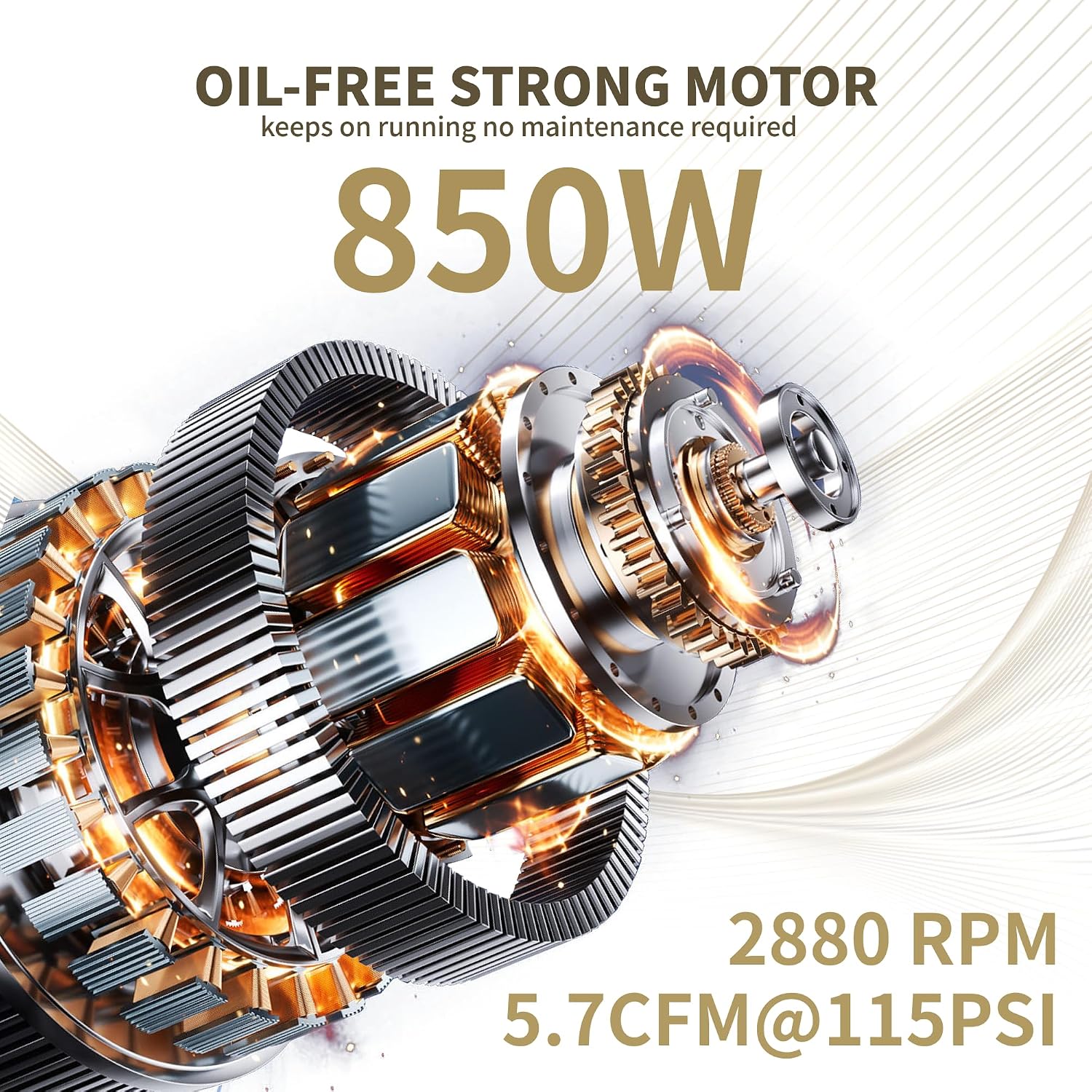 MZB 2.4 Gallon Ultra Quiet Air Compressor 110V/60Hz 1.2HP 5.65CFM, MAX 115PSI Steel Tanks Oil-Free 70dB Noise Level Air Compressor for Spray Painting, Auto Repair, Carpentry Decoration