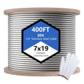 400ft Thickened 1/4' Stainless Steel Cable, 7x19 Strand Aircraft Wire Rope for Backyard Zipline, 6400lbs Breaking Strength, Zip Line for Heavy Duty Applications, Deck Railing, String Lights