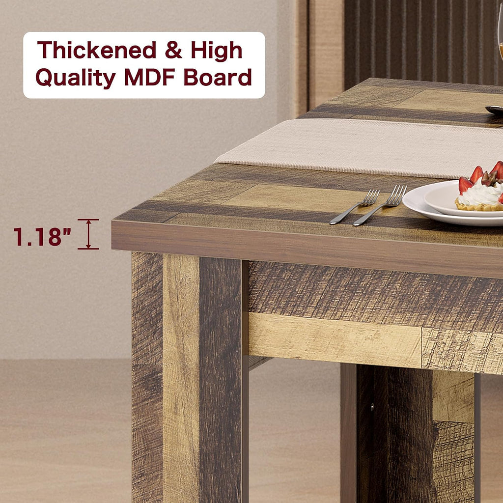 CABIHOME 63' Rectangular Dining Table for 4-6, Farmhouse Large Kitchen Table, Sturdy Frame, 4 Triangular Stable Legs, Thickened Tabletop, Ideal for Apartment, Dining Room, Small Space, Retro Brown