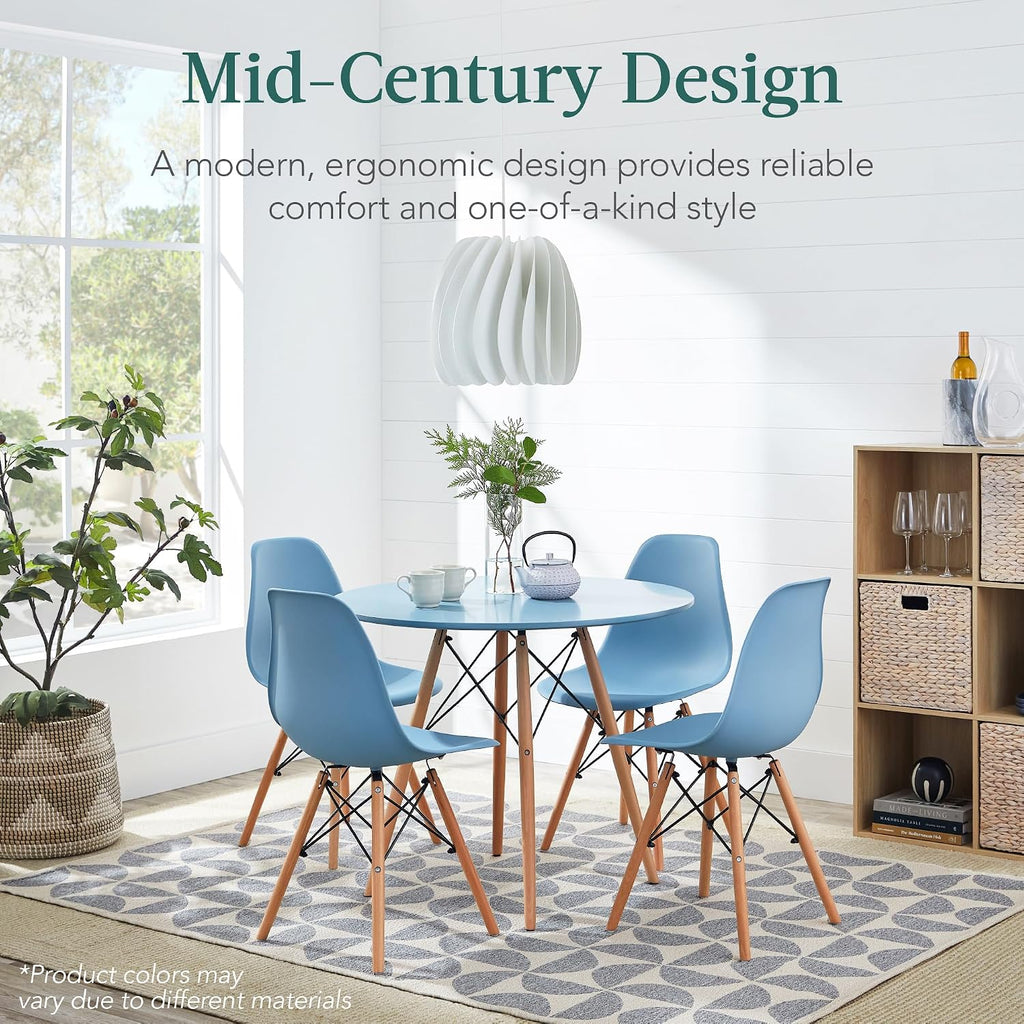 Best Choice Products 5-Piece Dining Set, Compact Mid-Century Modern Table & Chair Set for Home, Apartment w/ 4 Chairs, Plastic Seats, Wooden Legs, Metal Frame - Blue/Oak