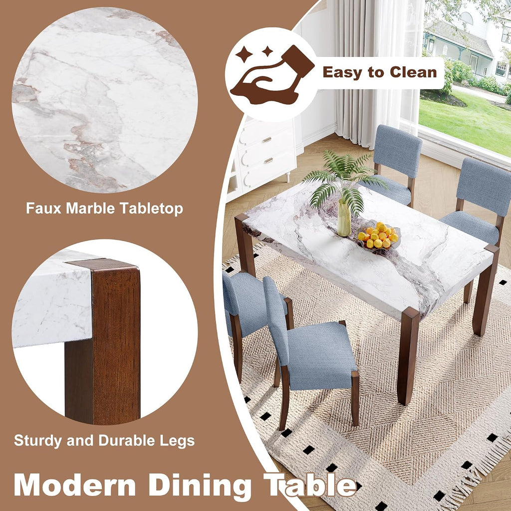 Merax Modern 5 Piece Dining Table Set for 4,Faux Marble Style Kitchen Table Set with One Rectangle Table and 4 Dining Chairs for Dining Room Table Set for Small Place