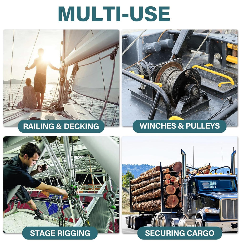 3/16 Wire Rope, 500ft 3/16 Stainless Steel Cable Wire, 7X19 Strand Aircraft Cable Wire Rope Kit, 3700lbs Breaking Strength 3/16 Steel Cable with 3/16 Cable Clamps,Thimble for Deck Railing Shade Sails
