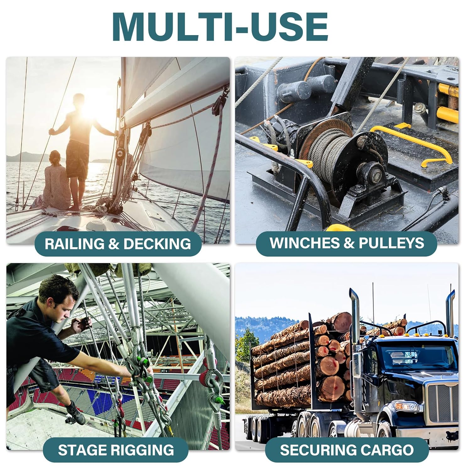 3/16 Wire Rope, 500ft 3/16 Stainless Steel Cable Wire, 7X19 Strand Aircraft Cable Wire Rope Kit, 3700lbs Breaking Strength 3/16 Steel Cable with 3/16 Cable Clamps,Thimble for Deck Railing Shade Sails