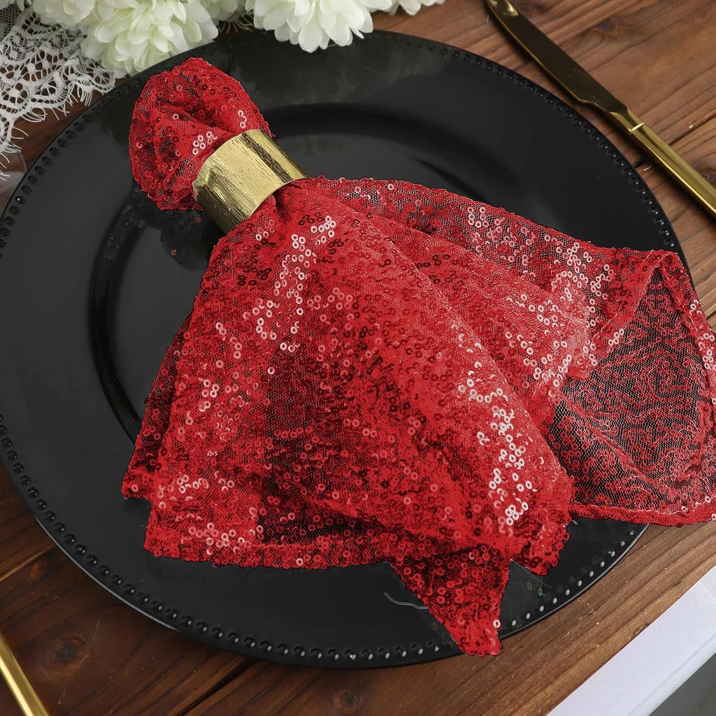 50 pcs 20-Inch Red Sequins Napkins - for Wedding Party Restaurant Holiday Dinner
