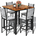 AWQM 5-Piece Dining Table Set, Dining Table Set for 4, Counter Height Table & 4 Velvet Bar Stools, Modern Kitchen Dining Set, Compact Dining Set for Small Spaces (Walnut Color & Velvet Chairs)