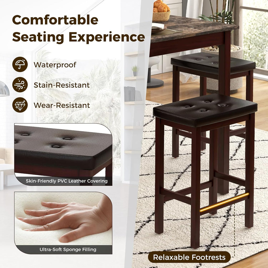 Giantex Dining Table Set for 4, Kitchen Table Chairs Set of 4, Counter Height Dining Table Set with 4 Bar Stools, Space-Saving Dinette Table Set for Small Place, Breakfast Nook Table Set (Brown)