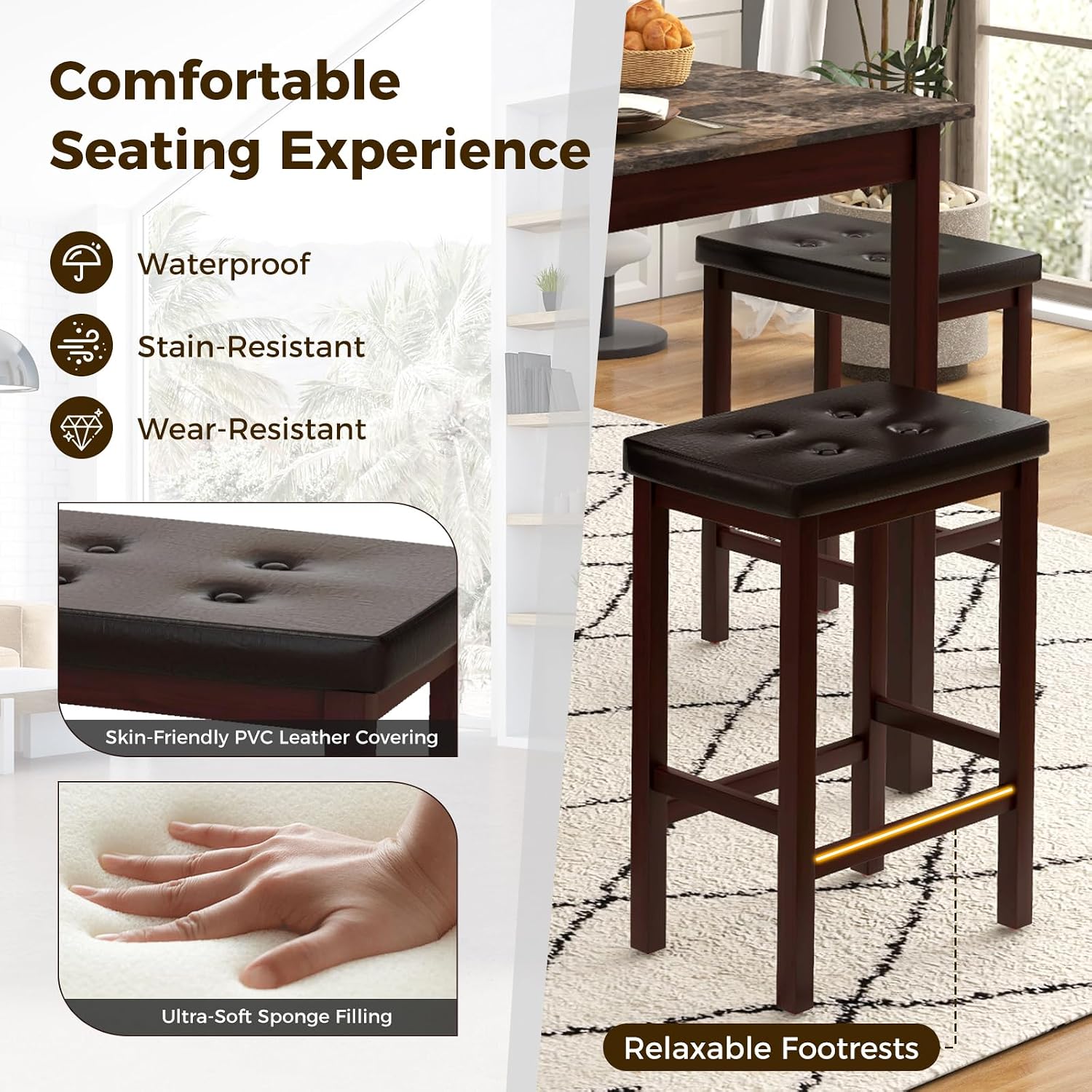 Giantex Dining Table Set for 4, Kitchen Table Chairs Set of 4, Counter Height Dining Table Set with 4 Bar Stools, Space-Saving Dinette Table Set for Small Place, Breakfast Nook Table Set (Brown)