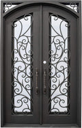 Carthage Exterior Pre-Hung Double Front Entry Door Wrought Iron with Operable Tempered Aqua Lite Glass Inside Swing Dark Bronze Finish (62 By 82 Right Hinge Active)
