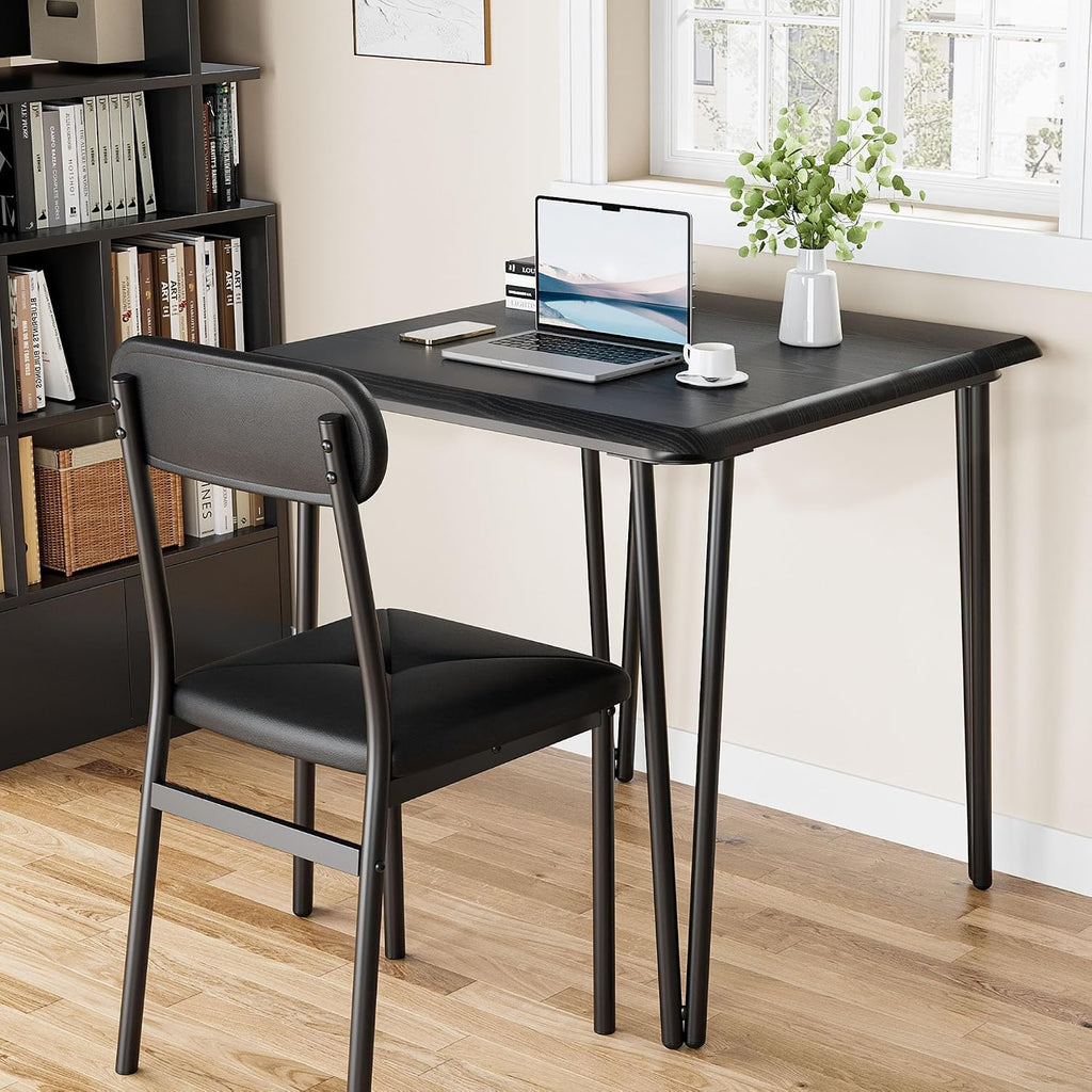 IDEALHOUSE Dining Table Set for 4, Kitchen Table with Upholstered Chairs for Kitchen Room and Small Spaces (Black, Table with 2 Upholstered Chairs)
