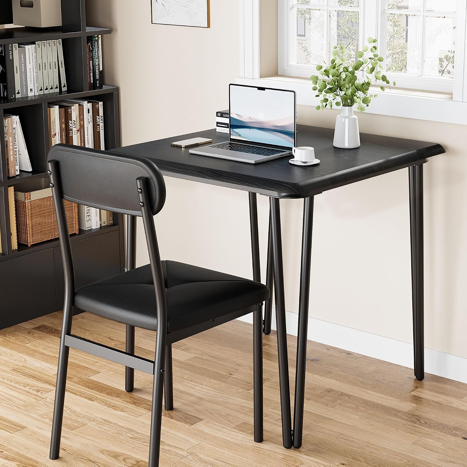 IDEALHOUSE Dining Table Set for 4, Kitchen Table with Upholstered Chairs for Kitchen Room and Small Spaces (Black, Table with 2 Upholstered Chairs)