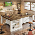 Tribesigns 55' Kitchen Island with Seating and Storage, 3-Tier Farmhouse Wood Stationary Island Table with Large Worktop & Leg Room, Coffee Bar with Storage Shelf for Kitchen, White and Brown (2PC)