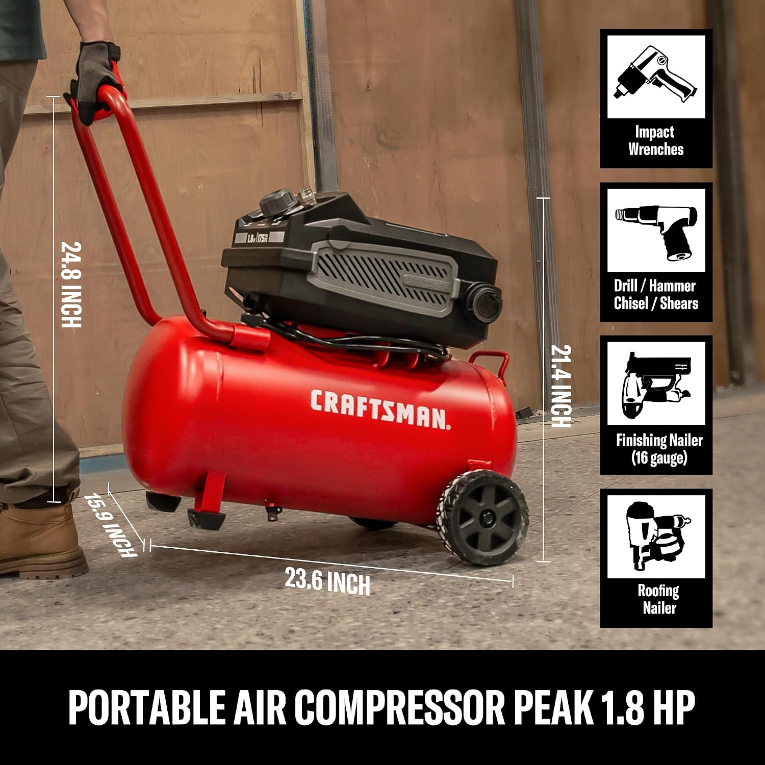 Craftsman 10-Gallon Air Compressor, 1.8 HP, Max 175 PSI, 4.0 CFM @ 90PSI, 5.0 CFM@40PSI, Oil-Free, Quiet Shop Air Compressor with Wheels for Spraying Pneumatic Tool, Model: CMXECXA0201041