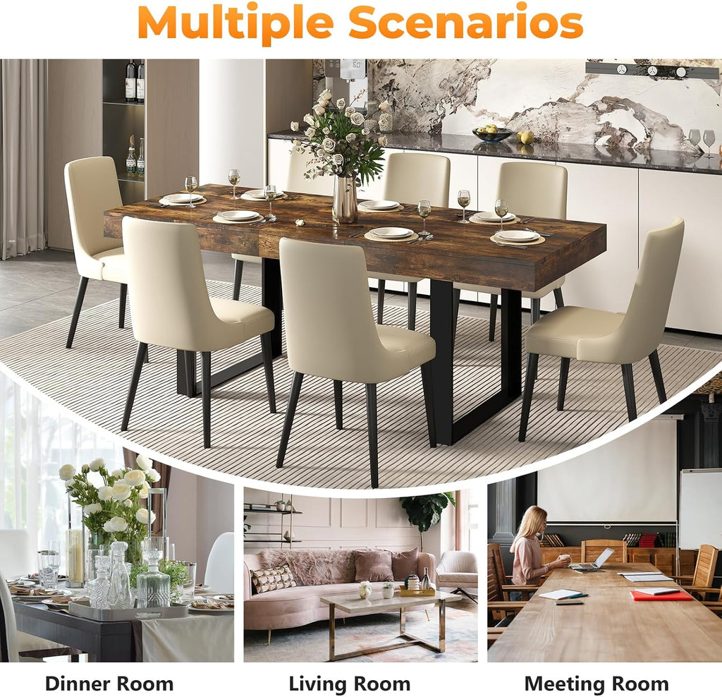 Zevemomo 63'-78.7' Rectangular Extendable Dining Table, 6-8 Extendable Dining Table, Conference Table, Kitchen Table with Slide Track, Tapered U-Shaped Wood Legs for Office, Living Room-Rustic Brown