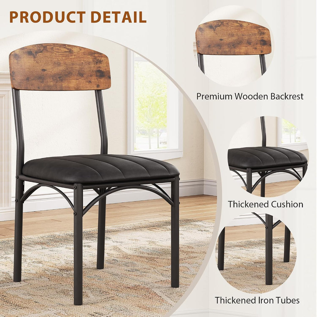 Jocoevol Dining Chairs Set of 4 - Upholstered Dining Room Chairs with PU Leather, Industrial Kitchen Chairs with Wooden Backrest and Thickened Metal Legs, for Dining Room, Living Room (Vintage)