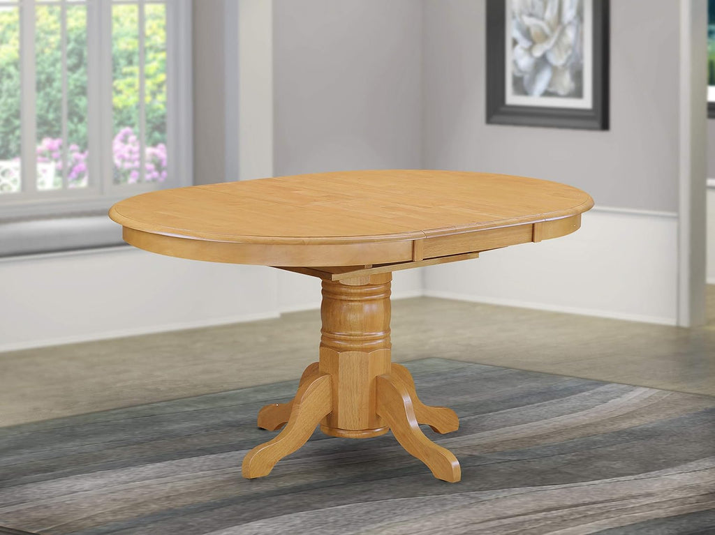 East West Furniture AVT-OAK-TP Avon Modern Kitchen Table - an Oval Dining Table Top with Butterfly Leaf & Pedestal Base, 42x60 Inch, Oak
