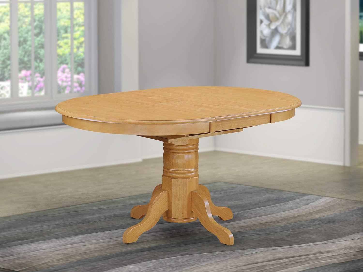 East West Furniture AVT-OAK-TP Avon Modern Kitchen Table - an Oval Dining Table Top with Butterfly Leaf & Pedestal Base, 42x60 Inch, Oak