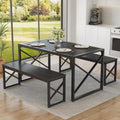 VECELO 55' Kitchen Dining Table Set for 4, Heavy-Duty Steel Frame & Wood-Grain Tabletop, Spaving Saving Dinette Sets with 2 Benches for Breakfast Nook and Small Space, Black
