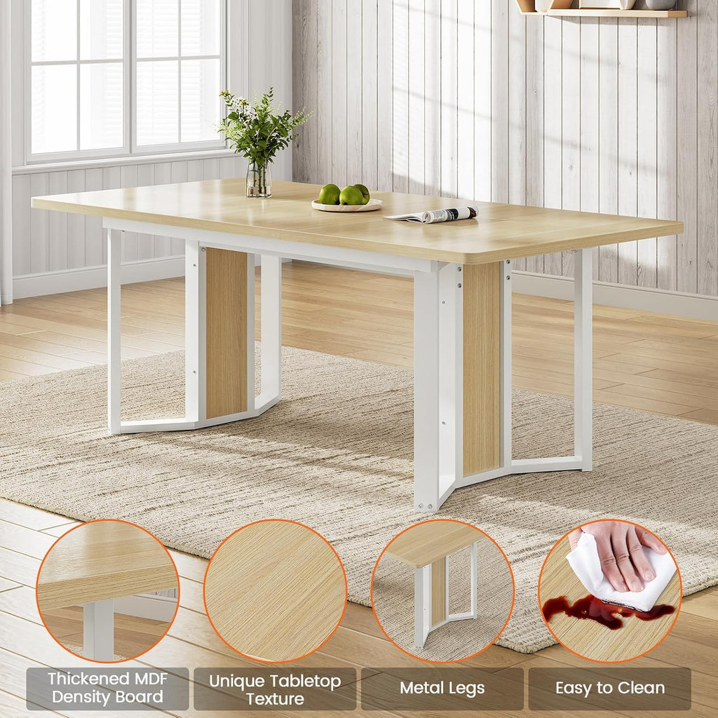 Itaar 5-Piece Dining Table Set for 4-6 People, 63' Extendable Kitchen Table and 4 Cushion Chairs, Dining Room Table with MDF Board & Metal Frame for Small Space, Easy Clean, Natural