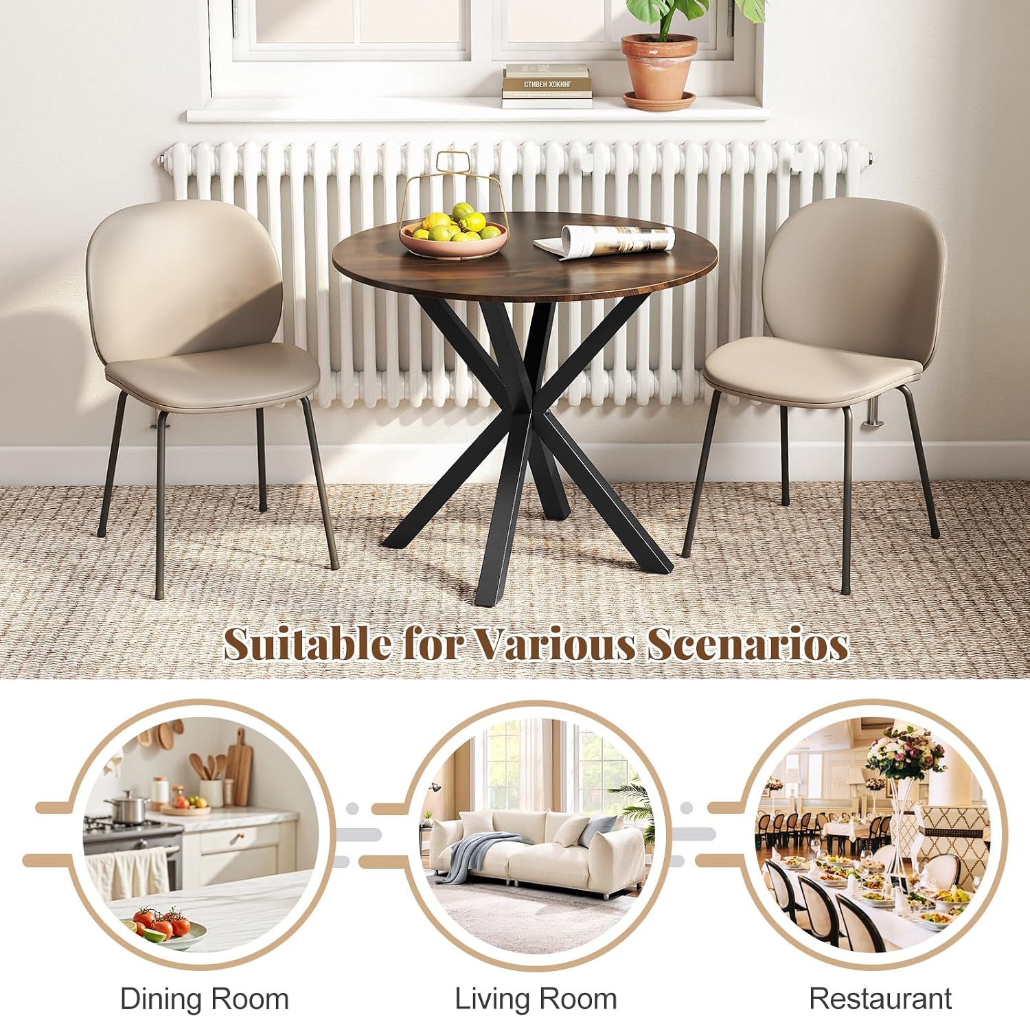 Giantex 36' Round Dining Table for 4, Farmhouse Kitchen Table with Rubber Wood Legs, Adjustable Foot Pads, Dining Room Tables for Dinette, Small Space, Dinner, Living Room, Restaurant, Espresso