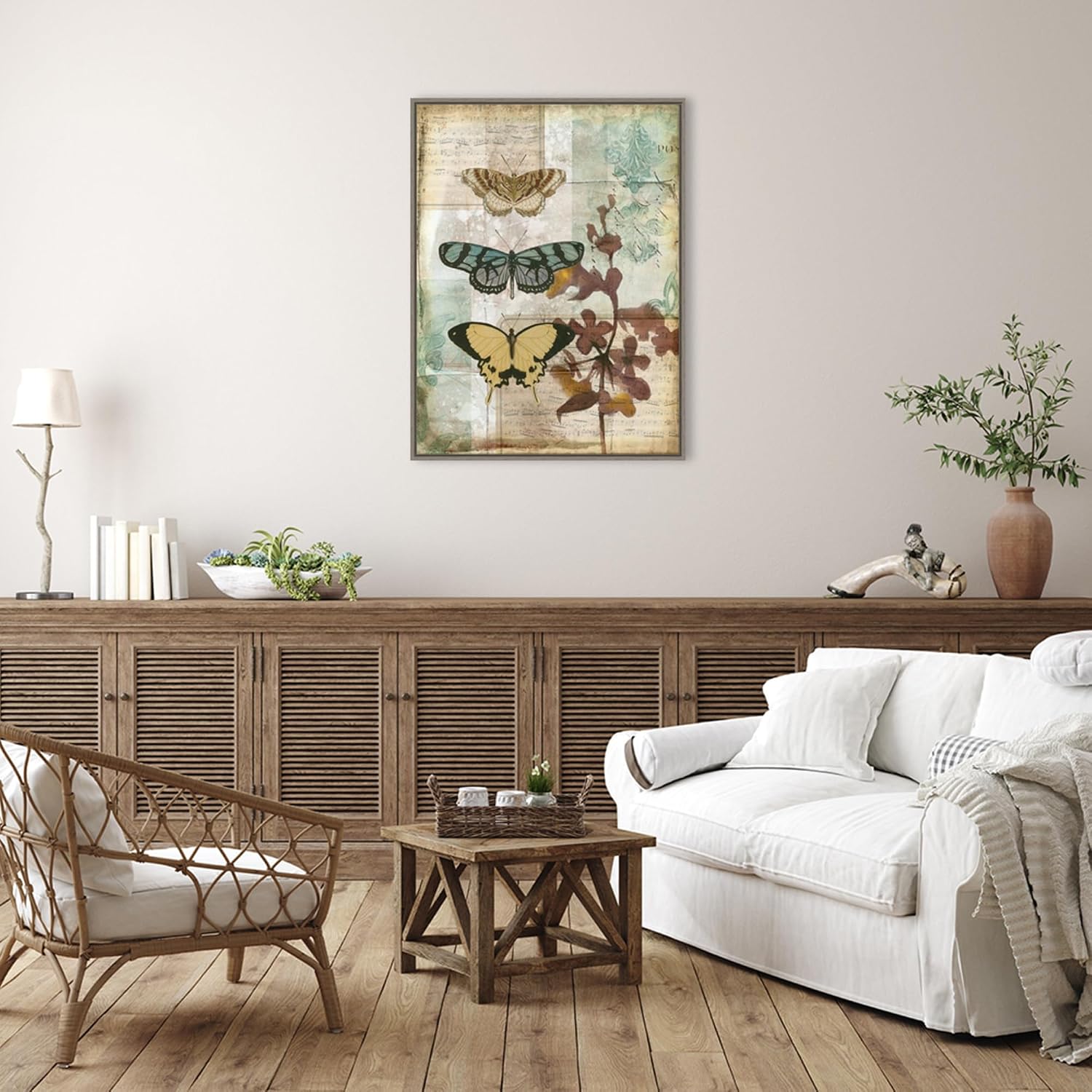 Amanti Art Framed Canvas Wall Art 42x32 Music Box Butterflies I by Jennifer Goldberger, Framed Wall Art Canvas, Animals Artwork, Country Rustic Decor, Oversize Poster Painting for Living Room,