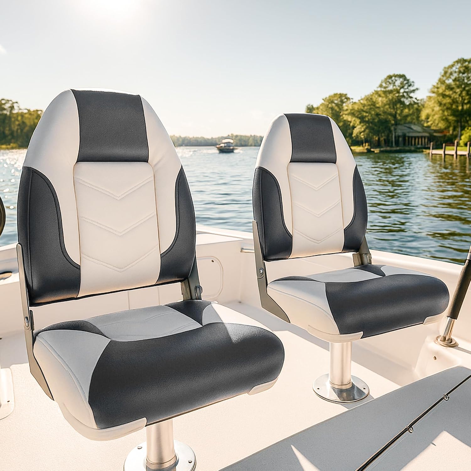 NORTHCAPTAIN S1 Deluxe A Pair of Marine High Back/Low Back Folding Fishing Boat Seat for Fishing, Bass/Jon/Pontoon Boat Chairs, 4 Mounting Screws Included