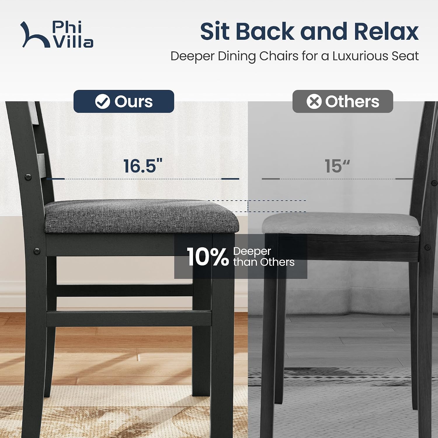 PHI VILLA 5 Piece Dining Table Set for 4, Marble Design Kitchen Table Chairs Set of 4, Solid Wood Space-Saving Dining Room Table Set for Apartment, Veined Black Marble& Gray