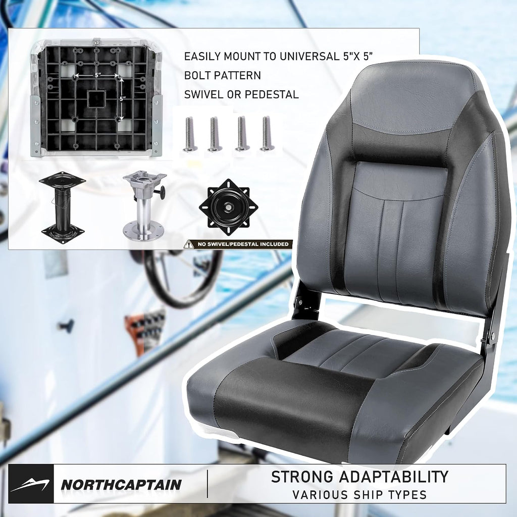 NORTHCAPTAIN S1 Deluxe A Pair of Marine High Back/Low Back Folding Fishing Boat Seat for Fishing, Bass/Jon/Pontoon Boat Chairs, 4 Mounting Screws Included