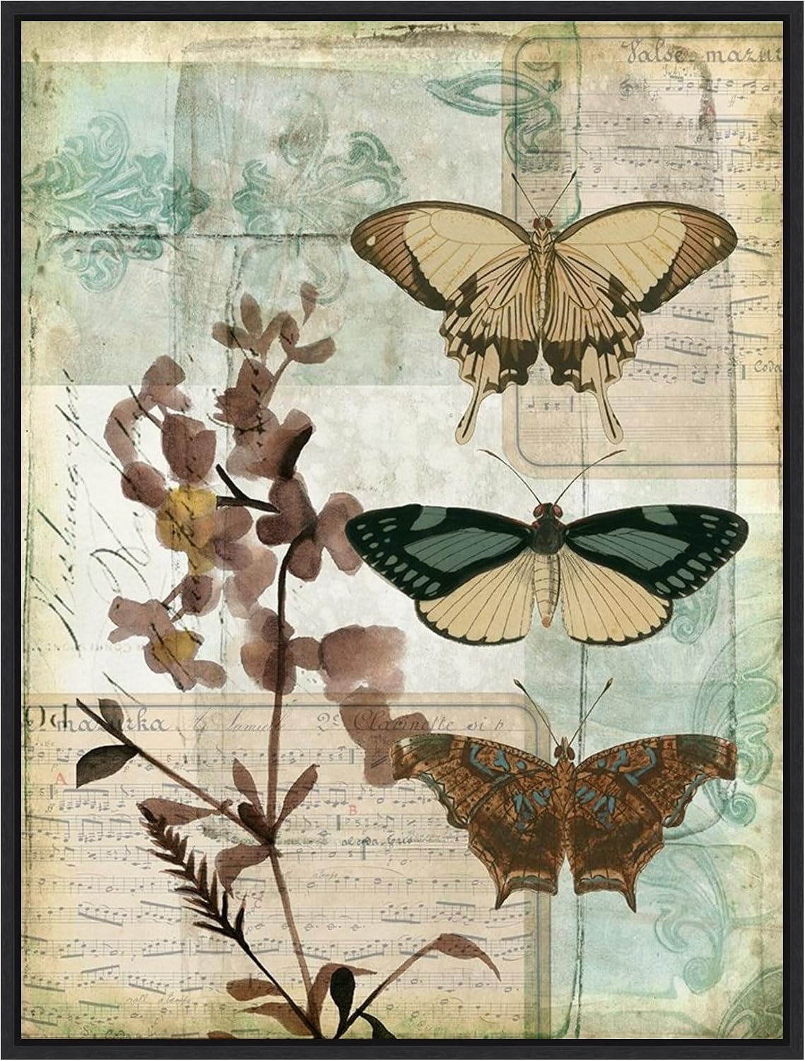 Amanti Art Framed Canvas Wall Art 42x32 Music Box Butterflies II by Jennifer Goldberger, Framed Wall Art Canvas, Animals Artwork, Modern Decor, Oversize Poster Painting for Living Room, Bedroom,