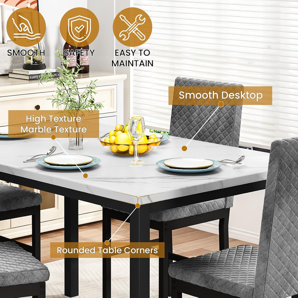 Hooseng Kitchen Table Set 5 Piece Dining Room Table Set Marble Dining Table 4 Chair Dining Table Set for Kitchen Living Room Breakfast Small Spaces (Grey)