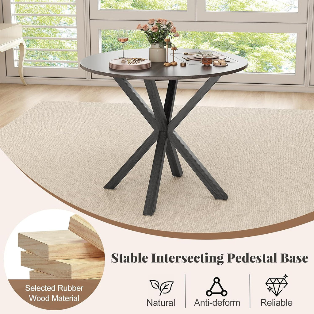 Giantex 36' Round Dining Table for 4, Farmhouse Kitchen Table with Rubber Wood Legs, Adjustable Foot Pads, Dining Room Tables for Dinette, Small Space, Dinner, Living Room, Restaurant