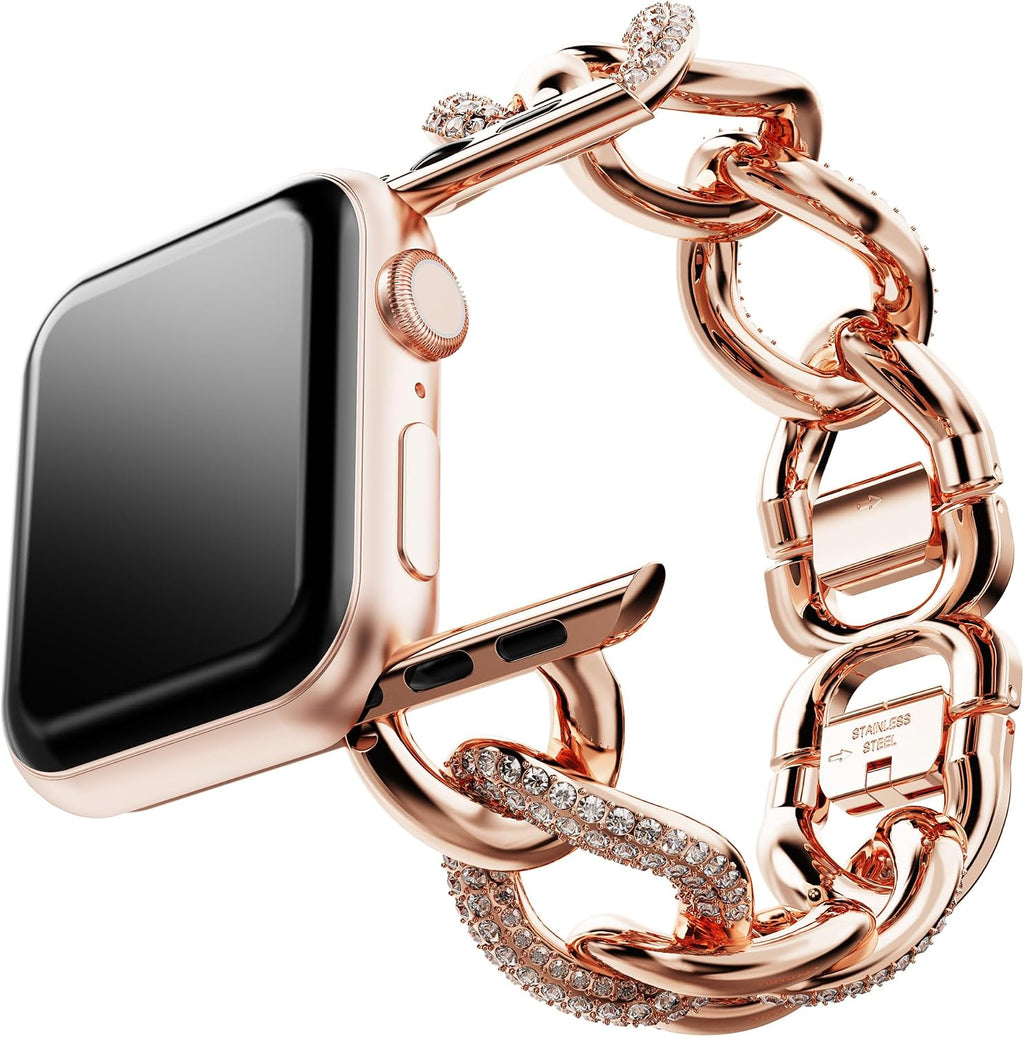 Swarovski Sparkling chain strap, For Apple Watch® 40mm & 41mm, Rose gold tone, Rose gold-tone finish