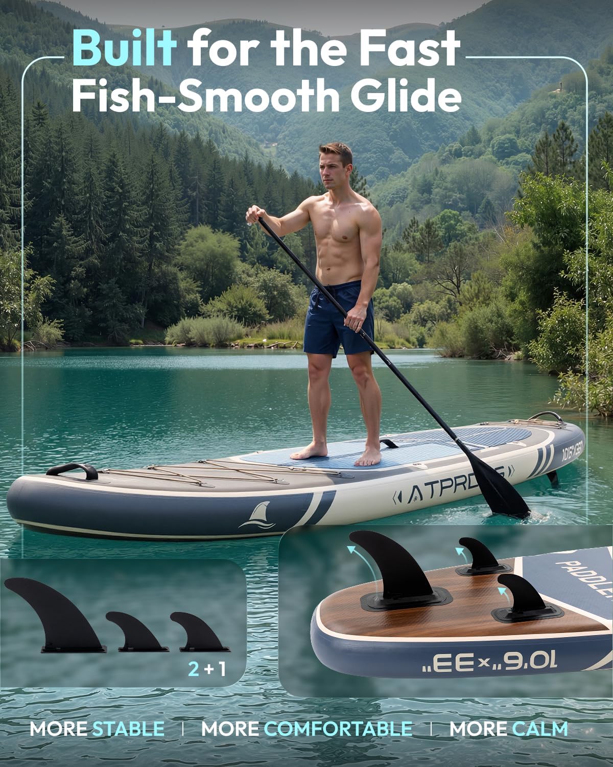 10'6''x33''Inflatable Stand Up Paddle Board, 400lbs Extra Wide Stand Up Paddleboard with Kayak Seat, Anti-Slip EVA Deck Premium SUP Accessories Kit, Non-Slip Stable Deck Boat