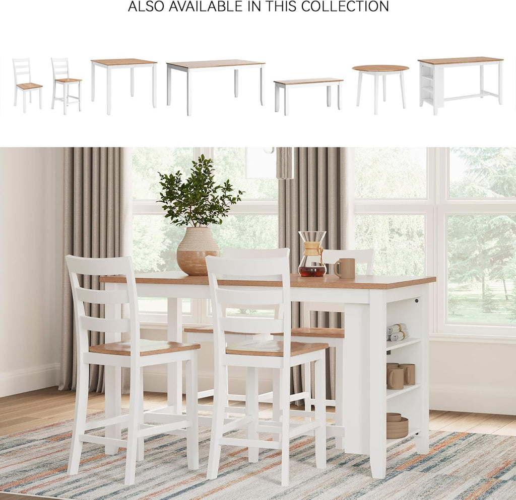 Signature Design by Ashley Gesthaven Farmhouse Counter Height Dining Table with 3 Shelves and Trestle Base, Light Brown & White