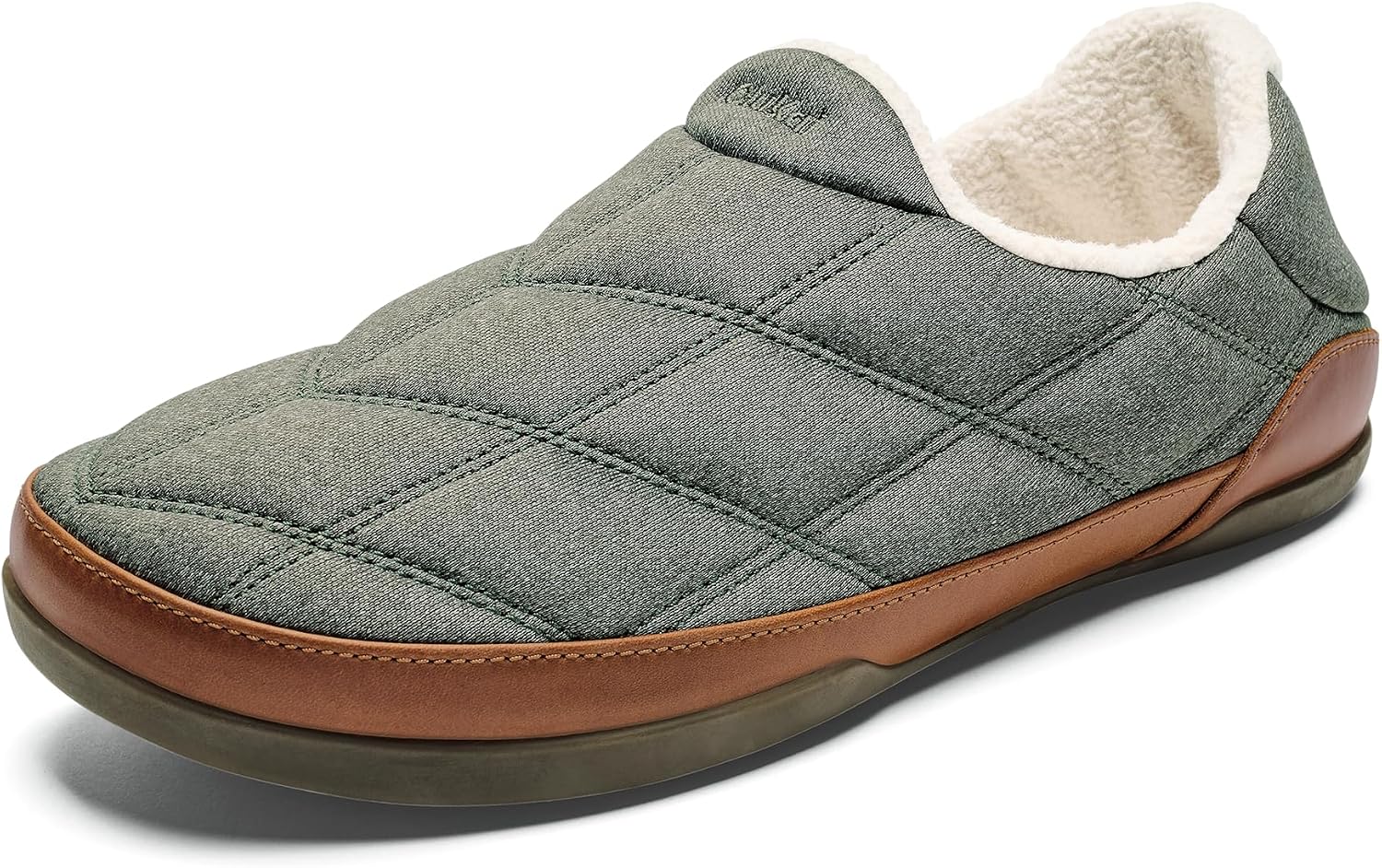 OluKai Puku'i Men's Fleece Slippers, Comfortable Activewear Slippers, Premium Full-Grain Leather & Jersey Knit, Drop-In Heel & All-Day Comfort