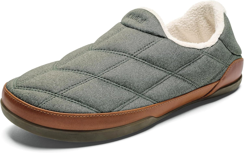 OluKai Puku'i Men's Fleece Slippers, Comfortable Activewear Slippers, Premium Full-Grain Leather & Jersey Knit, Drop-In Heel & All-Day Comfort