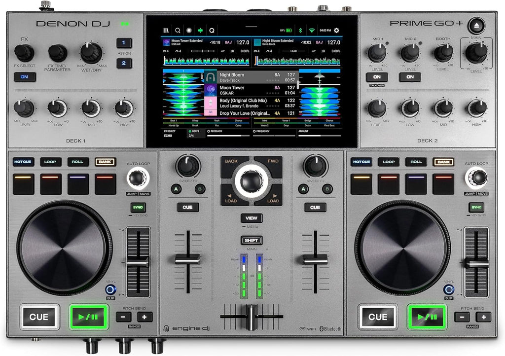 Denon DJ PRIME GO+ Portable DJ Controller and Mixer with Stem Separation, 2 Decks, Wi-Fi Streaming, Bluetooth, Lights Control, 7' Screen and Battery