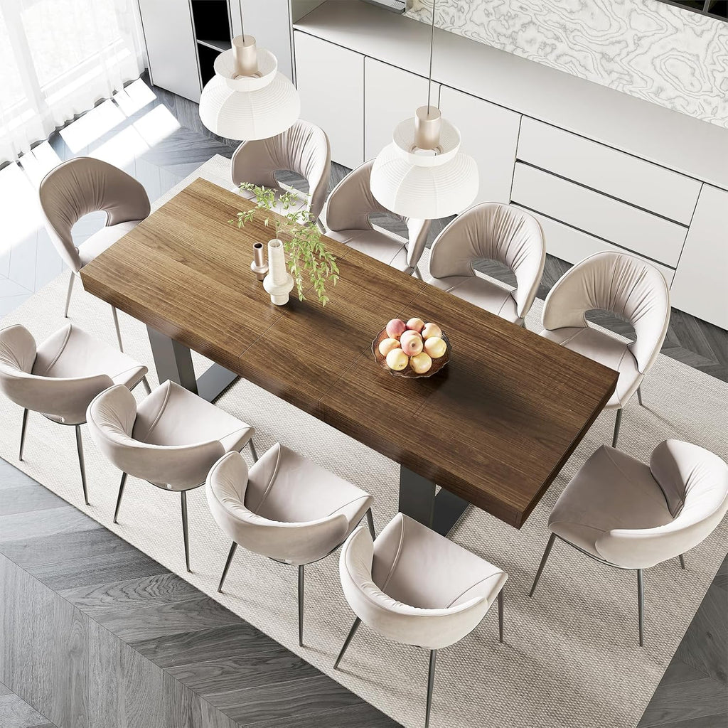 STHOUYN Farmhouse Rustic Extendable Dining Room Table for 8 10, 70.9' (86.6') x 31.5', Rectangular Dinner Table for 6-10, Mid Century Modern Expandable Retractable Wooden Kitchen Table (Brown)