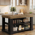 Tribesigns Kitchen Island with 3 Shelves, 55 Inches Width Kitchen Shelf with Large Worktop, Stable Wooden Structure, Farmhouse Style, Easy to Assemble, Black and Brown