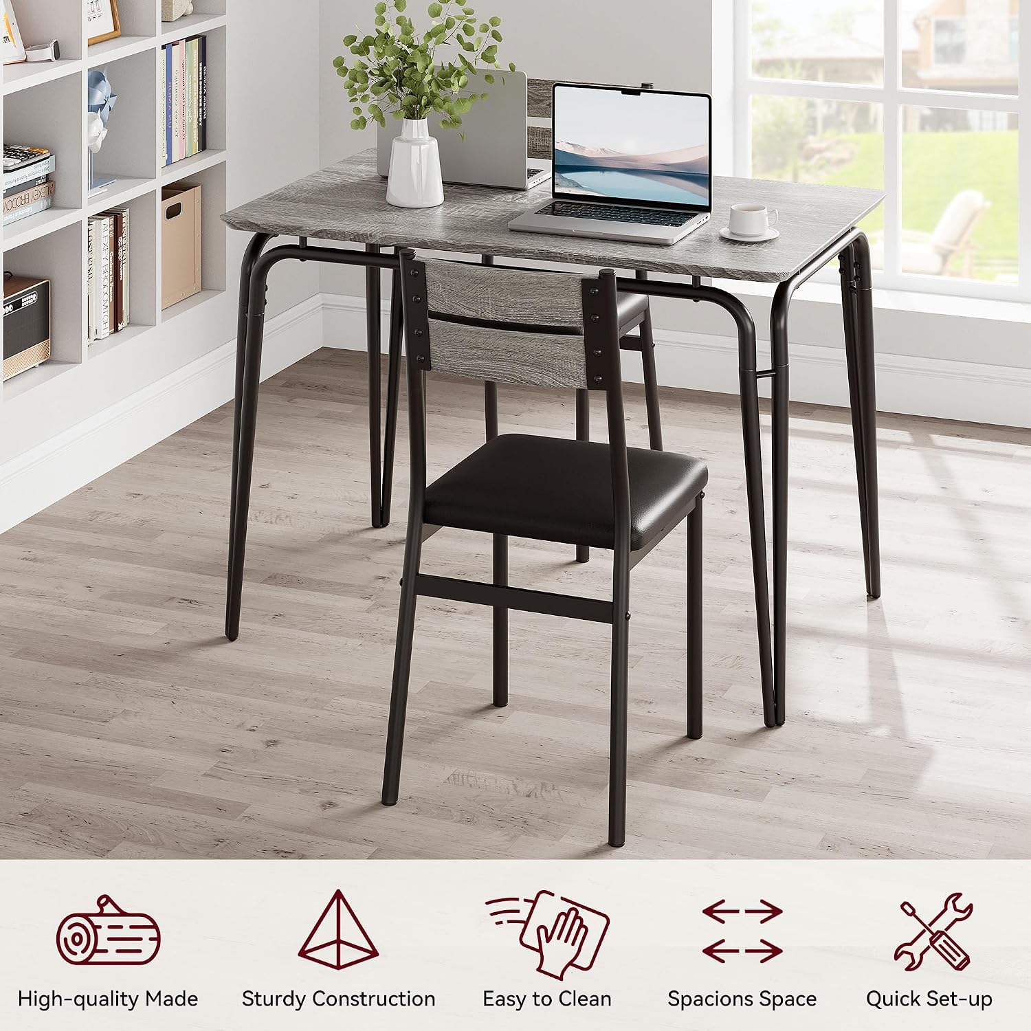 GarveeHome Dining Table for 2, Small Table and Chairs Set of 2, Square Dinette Set for 2, 3 Piece Kitchen & Dining Room Sets for Small Space (Oak, Table with 4 Upholstered Chairs)