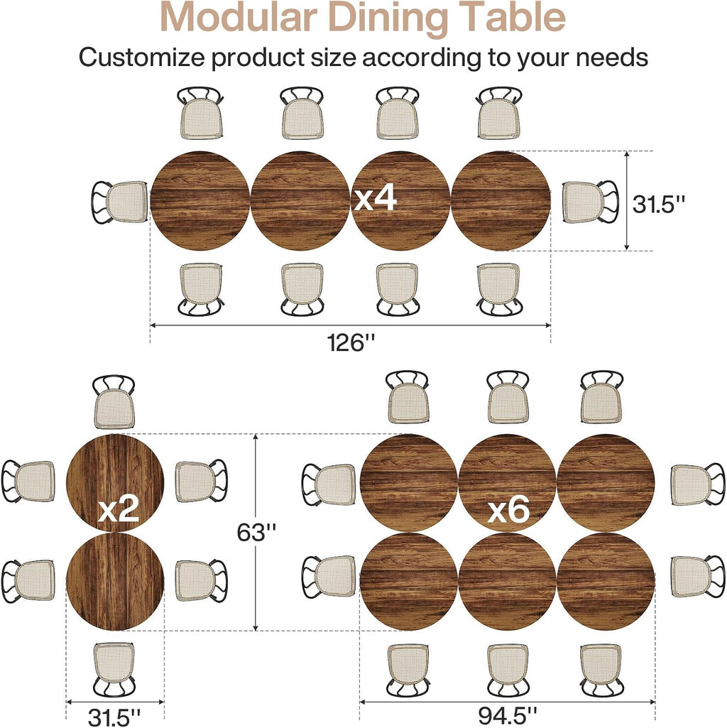 Tribesigns Round Commercial Dining Table Set of 6, 31.5' Heavy Duty Dinner Table with Metal Base, Wooden Kitchen Table for Restaurant, Cafe, Bakery, School, Apartment, Rustic Brown & Black