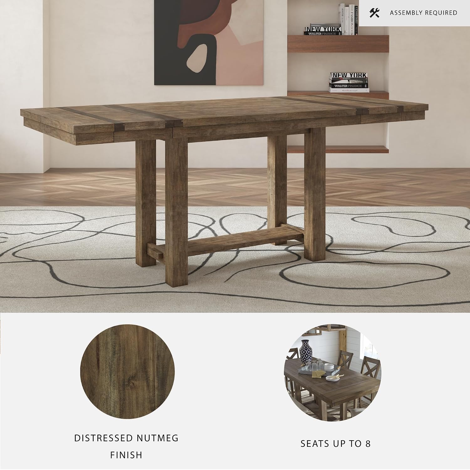 Signature Design by Ashley Moriville Rustic Farmhouse Counter Height Dining Extension Table, Separate Extension Leaves, Seats 8, Wood, 36' W x 86' D x 36' H, Brown