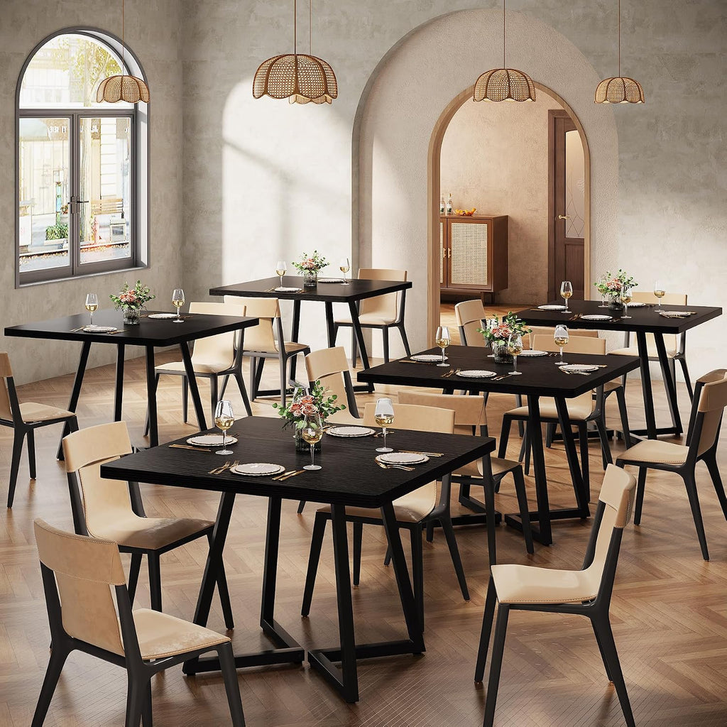 Tribesigns Square Commercial Dining Table Set of 6, 31.5' Heavy Duty Dinner Table with Metal Base, Wooden Kitchen Table for Restaurant, Cafe, Bakery, School, Apartment, Black